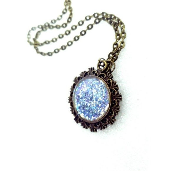 Handmade Jewelry Resin Glitter Necklace Brass Blue And Purple Color